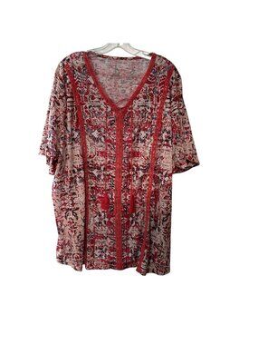 Catherines Embellished V Neck Popover Top Size 3X Rhinestones Multi Color Boho